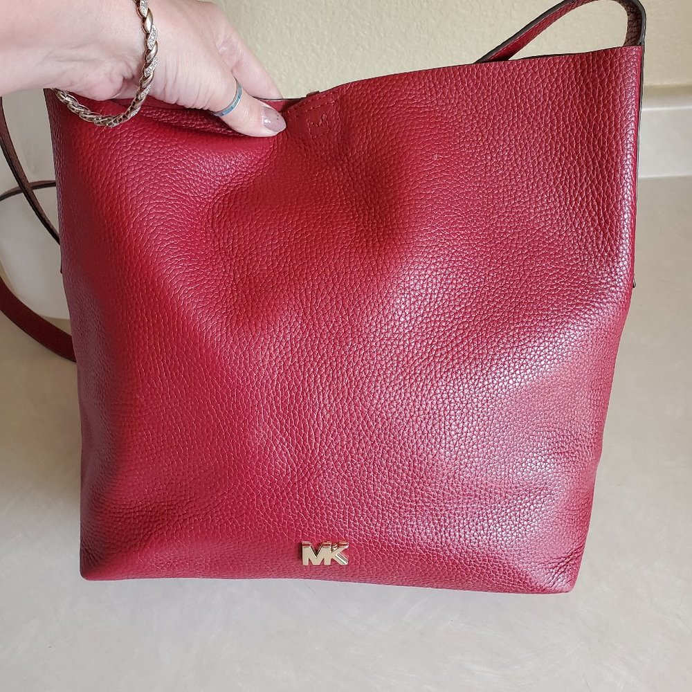 Euc Michael Kors Junie Crimson Leather Shoulder Bag c - Picture 2 of 13